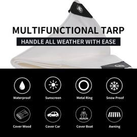 TARPAL 6'x20' White Tarp Waterproof 7.5 mil Medium Duty All Purpose Poly Tarps Cover Waterproof,UV Resistant,Rip and Tear Proof,Poly Tarpaulin