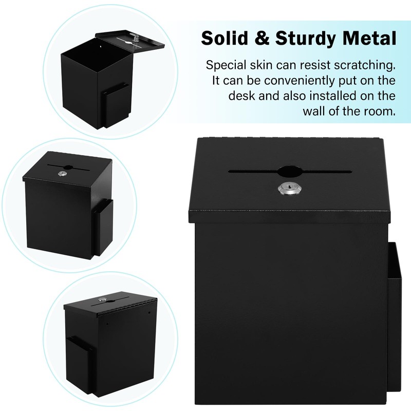 xydled Wall Mounted Suggestion Box with Key Lock, Metal Donation/Ballot/Voting/Collection/Key