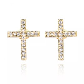 ZARD Cubic Zirconia Pavé Cross Stud Earrings in Gold Plated Sterling Silver