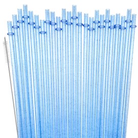 ZHOMA 24-Pack Glitter Reusable Plastic Straws, 11" Long Hard Tumbler Drinking Straws with Cleaning Brush, Dishwasher Safe (Blue)