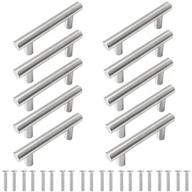Handle Set of 10 T-Pull Handles Stainless Steel Drawer Pulls Cupboard Pull Handles Door Furniture Handles with Screws (Hole Center Distance 2.5 inches (64 mm), Total Length 3.9 inches (100 mm),