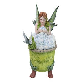 Ebros Gift Whimsical Amy Brown Green Fairy Playing with Bubbles in Tub with Pixie Frog Figurine Fantasy Mythical Faery Magic Watercolor Collectible