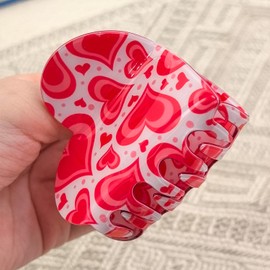 Heart Pattern Print Heart Shape Hair Claws 2.6" Pink Hair Clips for Women Girls Thinning Medium Hair Accessories, Style A