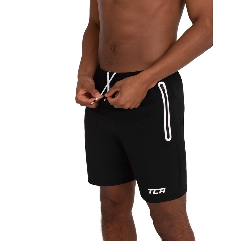 TCA Elite Tech Running Shorts Men's with Zip Pockets, black,