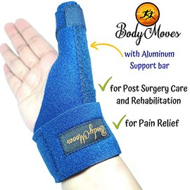 BodyMoves New Thumb Splint Brace Plus Finger Hot and Cold Gel Pack- tenosynovitis, Tendonitis, Trigger Thumb spica,Carpal Tunnel, CMC Adjustable wrist and Reversible Left Right Hand (Midnight Black)
