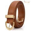 JASGOOD Women Leather Belt for Jeans Pants Fashion Gold Buckle