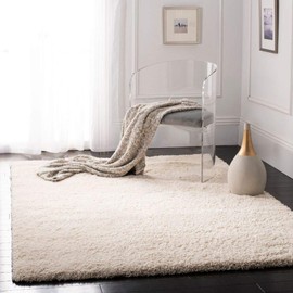 SAFAVIEH California Premium Shag Collection SG151 Non-Shedding Living Room Bedroom Dining Room Entryway Plush 2-inch Thick Area Rug, 4' x 4' Square, Ivory