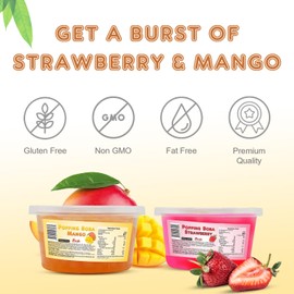 Fanale Popping Boba Pearls for Bubble Tea - 2 lb (1 lb X 2) | Strawberry Mango | Bursting Boba Pearls Bubble 450g X 2 | Fruit Juice Flavor for Shakes, Dessert, Smoothie | FPB001/002-SP450