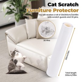 Sekonow Cat Scratch Furniture Protector, 118"x12", Sticky Couch Protector from Cat Claws Scratching, Thick Clear Anti Scratch Deterrent Guard for Sofa, Door(30 Pins)
