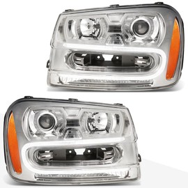 PM PERFORMOTOR PMHL-CTRA-0206-P-CA Chrome Housing amber Corner Projector Headlights With LED Running Light Replacement Compatible with 02-09 Chevy Trailblazer