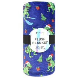iscream Holiday Fun Silky Soft Plush 56" x 60" Premium Fleece Print Throw Blanket - Downhill Dinos