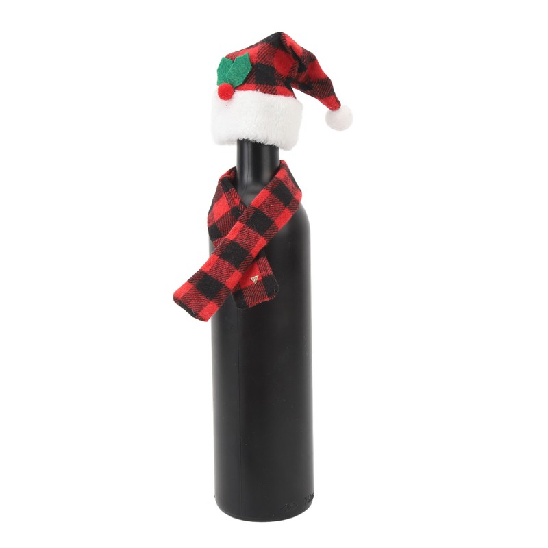 Christmas Wine Bottle Knit Hat Scarf Set Small Nylon Cotton