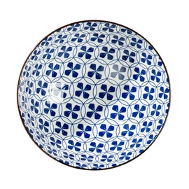 Signature Housewares Blue and White Pattern Ceramic Noodle Ramen Soup Bowl 8pc Set, 4 Bowls and 4 Spoons