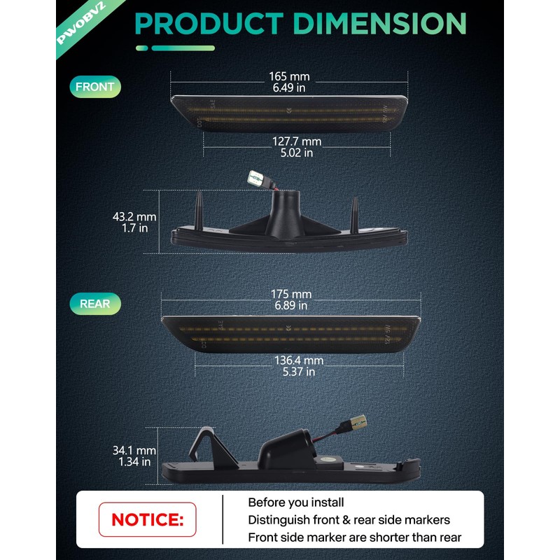 PWOBVZ Dynamic Front & Rear White Side Marker Lights Compatible