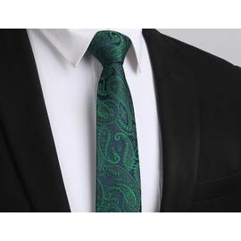 Enlision Men's Neckties 2.17" Green Skinny Tie Emerald Green Paisley Silk Ties for Men Elegant Wedding Party Floral Thin Mens Ties