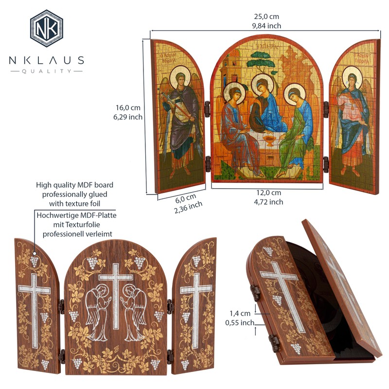 NKlaus Holy Trinity Icon Triptych Wooden 25 x 16 cm