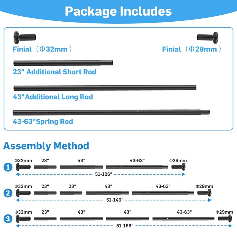 Tension Curtain Rod 51-166 Inch(4.25-13.83Ft), Extra Long Outdoor Tension Rod