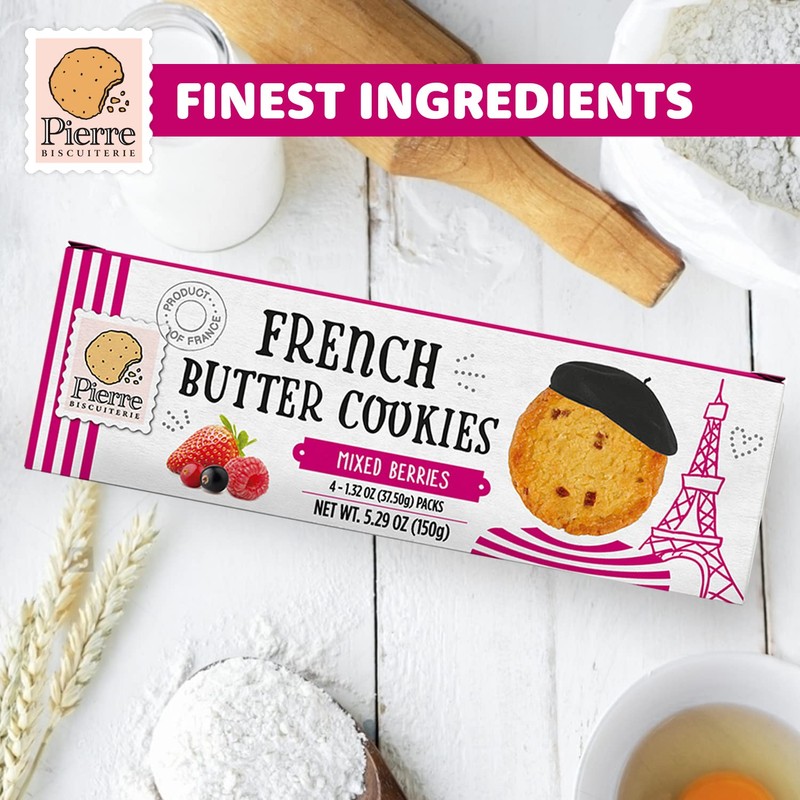 Pierre Biscuiterie French Butter Cookies with Mixed Berries 5.29 Ounce