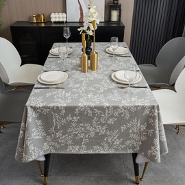 Vinyl Tablecloth with Flannel Backing - Waterproof, Oil-Proof, Easy to Clean -Plastic Table Cloth - Perfect for Dining Tables, Kitchen Tables, Parties (Grey Leaves, 54×54 Inch Square)