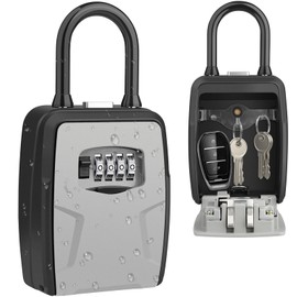Diyife Large Key Box with Shackle, Weatherproof Key Safe with 4-Digit Number Code, Robust Key Box, Key Hiding Place for Keys, IC Card, for Home, Garages, School, Grey