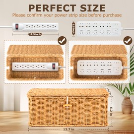 UOMTFAI Cable Organzier Box, Handwoven Imitation Rattan Power Strip Cover Cable Management Box, 2 Open Slots Cord Organizer Cord Storage Basket for Computer Router USB Hub and Power Strip