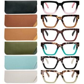 KoKoBin 6 Pack Oprah Style Reading Glasses for Women? Oversize Square Frame Blue Light Blocking Comfortable Readers +1.50