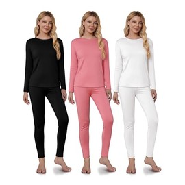 VZV 3 Set Thermal Underwear for Women, Base Layer Long Sleeve Thermals with Fleece Lined Thermals Top and Bottom Set