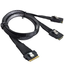 AoQhir Slim SAS SFF 8654 8i to Dual Mini SAS 4X 8087 Internal Server Cable – 12Gbps High Speed 32AWG Data Transfer Cord, 10 Ohm Impedance (1M)
