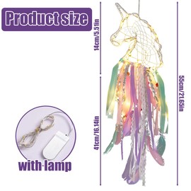 NHQZ 1 Stück Traumfänger Kinder, Led Einhorn Traumfänger, Diy Lichterkette Handgemachte Dreamcatcher Zimmer Deko Federn Wand Dekoration Für Wandbehang Wohnkultur Ornamente(55Cm)