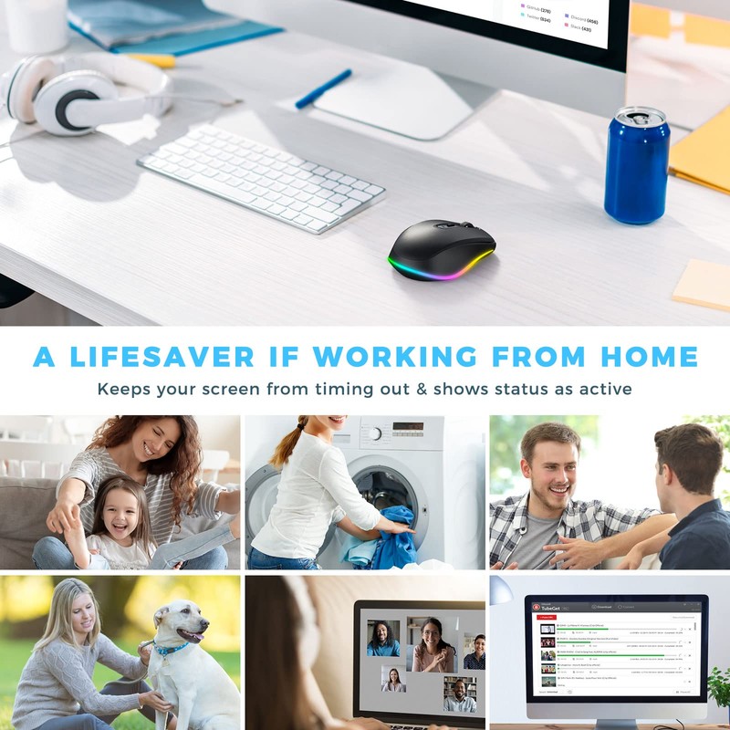 PEIOUS Wireless Mouse Jiggler - LED Wireless Mice with Build-in