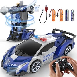 Remote Control Car Toy, 2.4Ghz Transform Robot RC Cars with Flashing Light, 1:18 Scale One Button Deformation Toy Gift Car & 360° Rotating Drifting RC Toy Car for Age 6-12 Years Boy Kids-Black - Color: Blue