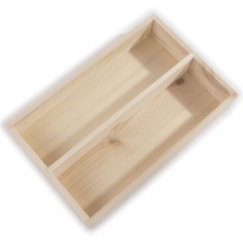 Small Wooden 2 Compartment Cutlery Tray Utensil Sorter | 26 x 17 x 5 cm | Tabletop Presentation Box Tidy Organiser Two Sections Insert | Natural Unpainted Wood