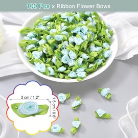 uxcell 100 Pcs Mini Ribbon Roses Flowers Bows for Crafts, 15mm/0.6" Dia Small Artificial Ornament Applique Flower Bows for DIY Wedding Birthday Festival Decoration, Light Blue