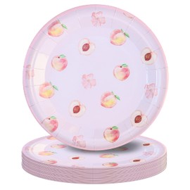 Pandecor 50 platos de postre de papel de fruta de melocotón, platos desechables de 7 pulgadas, dulces como un melocotón para fiesta de cumpleaños y baby shower