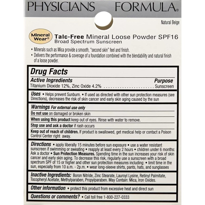 Physicians Formula Mineral Wear Talc-Free Loose Powder, Natural Beige ,
