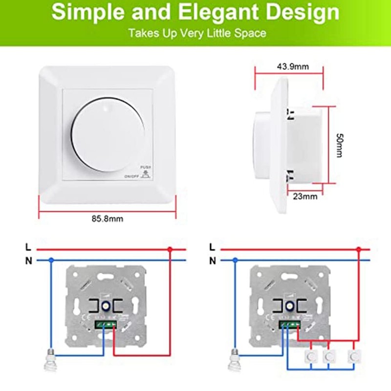 Tuperoymse LED Dimmer Switch Flush-Mounted Dimmer 5-300 W Dimmer Switch