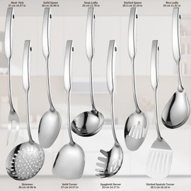 304 Stainless Steel Kitchen Utensils Set 9 Pcs Cooking Utensil Set, 15 Inches All Metal Cooking Tools Wok Kitchen Cookware Set with Spatula Useful Pots and Pans Accessories