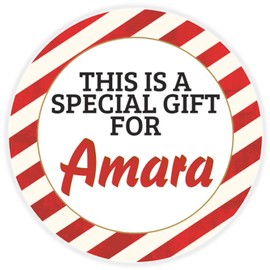 This is a Gift for Amara - 100 Pack Circle Stickers 3 Inch - Candy Cane Merry Christmas Gift Tag Present Tree Holiday Custom Name Santa Claus