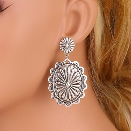 CSIYANJRY99 Boho Western Rodeo Turquoise Earrings Vintage Western Jewelry for Women Cowgirl Country Concert Rodeo Jewelry Outfits for Women (D:Silver Concho)
