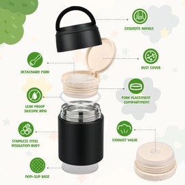 10oz Thermo for Hot Cold Food, Kids Insulated Food Jar Container with Spoon, Width Mouth Stainless Steel Leak Proof Lunch Jars for School Travel