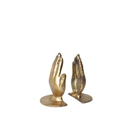 JUCONSIN Hands Bookends, Prayer Hand Decorative Bookends Unique Gold Book Ends Heavy Duty Cast Iron Bookends for Shelves Decorative