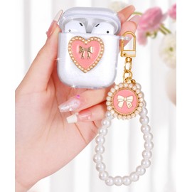 Boaretiu for Airpods 2/1 Case for Women Girls Girly Cute Kawaii - Girlish Stylish Shell White Heart Design Cover with Carabiner and for Air pods 2nd/1st