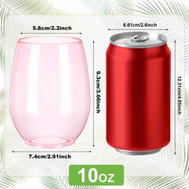 Layhit 32 Pcs Plastic Wine Glasses Stemless Wine Glasses Pink Reusable Wine Glasses Unbreakable Plastic Wine Cups for Wine Champagne Parties(10 oz)