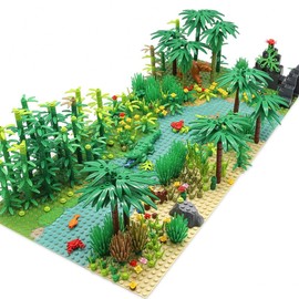 Feleph Jungle Trees Building Blocks Bricks with 2 Base Plates (10 Inches for Each), Forest Garden Plants Flowers Bushes Animals Kit, Botanical Parts Scenery Toys Compatible with Major Brands