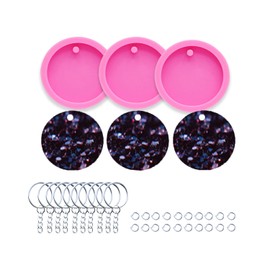 AMZTOART 3pc 2in Circle with Hole Blank Keychain Resin Crafting Silicone Mold Crafts Epoxy Resin Art DIY with 10PC Key Ring(DY0079+DY0079+DY0079)