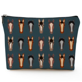 UIBOVA Funny Horses Makeup Bag, Cute Makeup Pouch, Canvas Waterproof Cosmetic Bag, Christmas Birthday Gifts for Women Teen Girls Friends, Small Zipper Organizer Pouches for Purse Cosmetics-A34