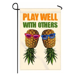IOppWin Upside Down Pineapple Flag 12 * 18 Inch Swinger Party Banner Funny Garden Pineapple Flags Play Well With Others Double Printed Garden Yard Party Parade Flag (PLAY WELL WITH OTHERS-3)