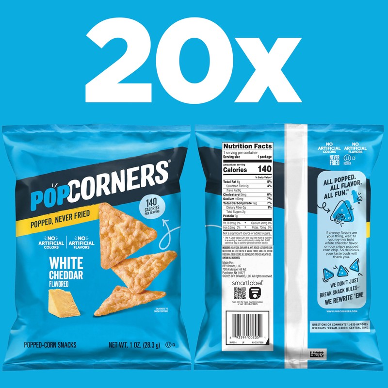 PopCorners Popped Corn Snacks, White Cheddar, 1 Ounce (Pack of