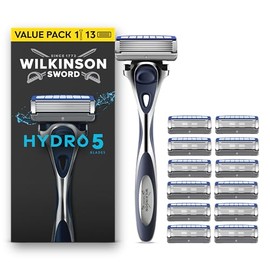 Wilkinson Sword Hydro 5 Men's Razors Value Pack Skin Hydration Carbon Coated Blades Razor Handle Plus 13 Replacement Blades