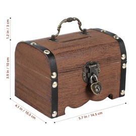 Treasure Chest Box: Wooden Money Storage Box Vintage Jewelry Organizer Wood Pirate Chest Box Coin Storage Box Small Decorative Piggy Bank with Lock